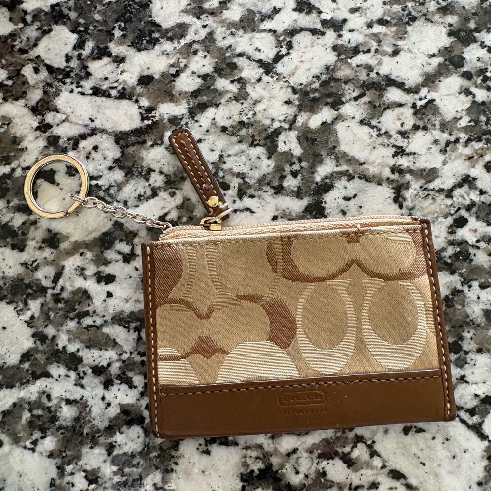 Coach Signature Beige and Brown Leather Wallet